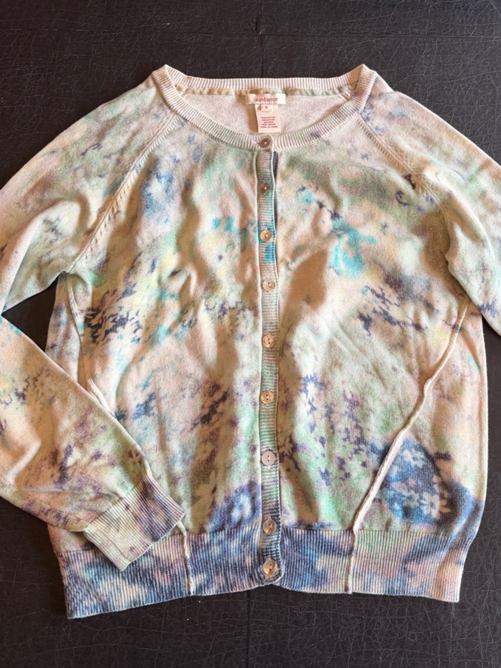 Sundance Pastel Tie-Dye Crewneck Cardigan - Blue Green Lavender